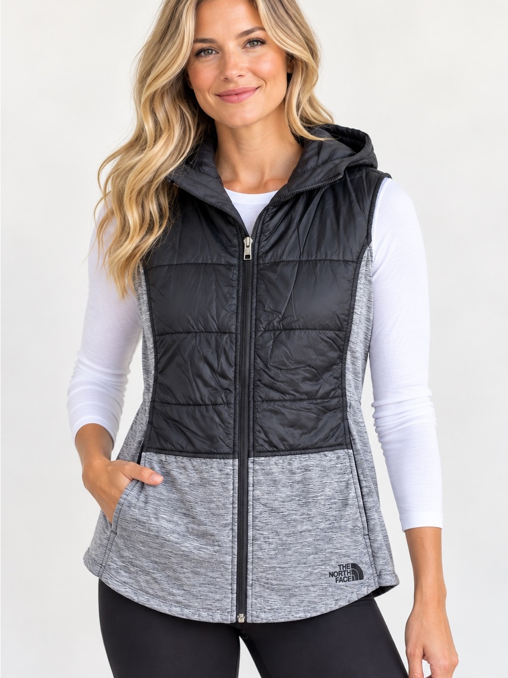 The North Face Black & Gray Hooded Women's XL Vest Outdoor Full Zip